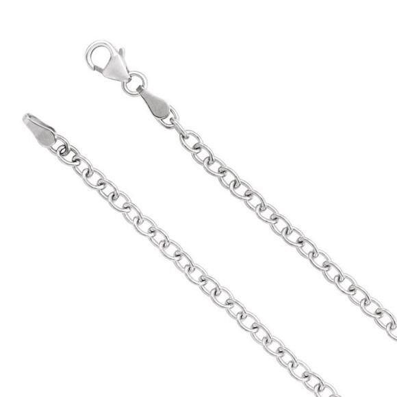14k White Gold 3.25mm Solid Oval Cable Chain Necklace, 18 Inch - Picture 1 of 5